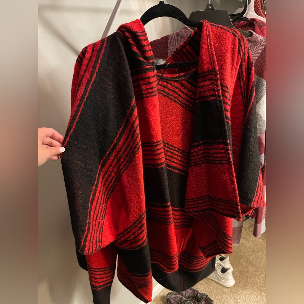 Red and black poncho from express